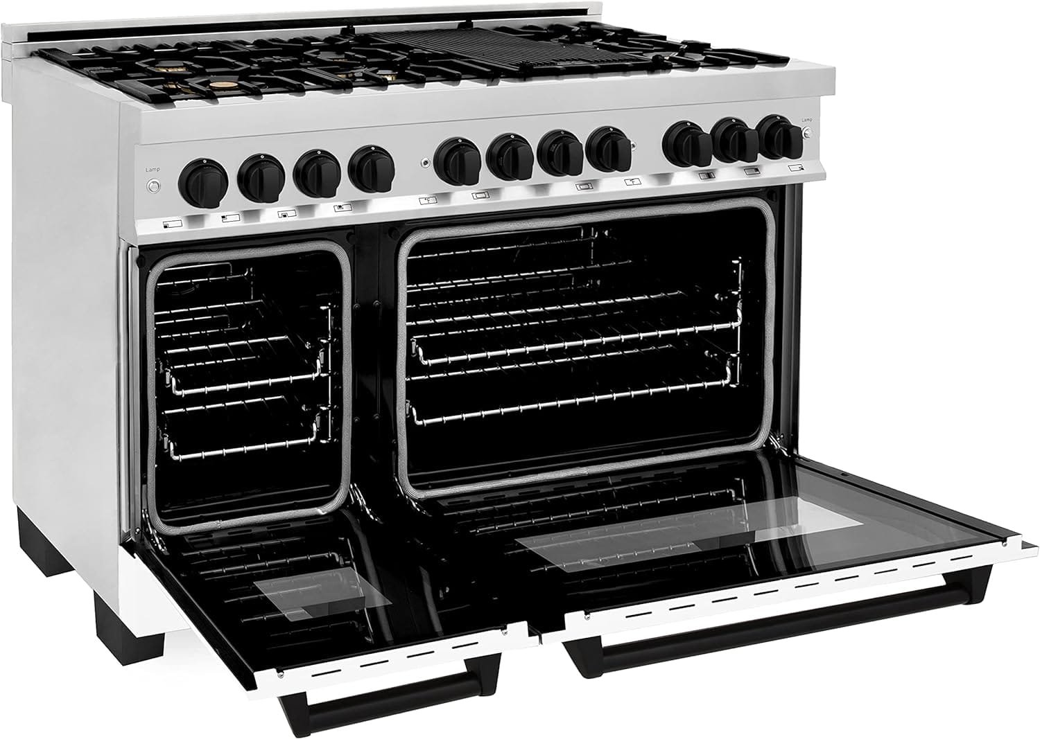 ZLINE Autograph Edition 48 6.0 cu. ft. Dual Fuel Range with Gas Stove and Electric Oven in Stainless Steel with White Matte Door and Matte Black Accents (RAZ-WM-48-MB)