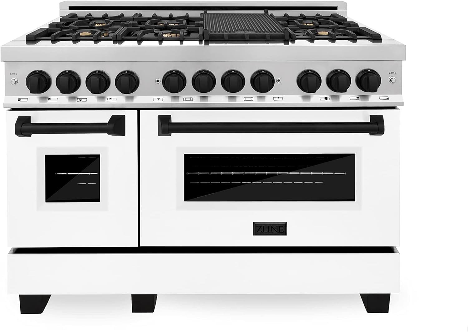 ZLINE Autograph Edition 48 6.0 cu. ft. Dual Fuel Range with Gas Stove and Electric Oven in Stainless Steel with White Matte Door and Matte Black Accents (RAZ-WM-48-MB)