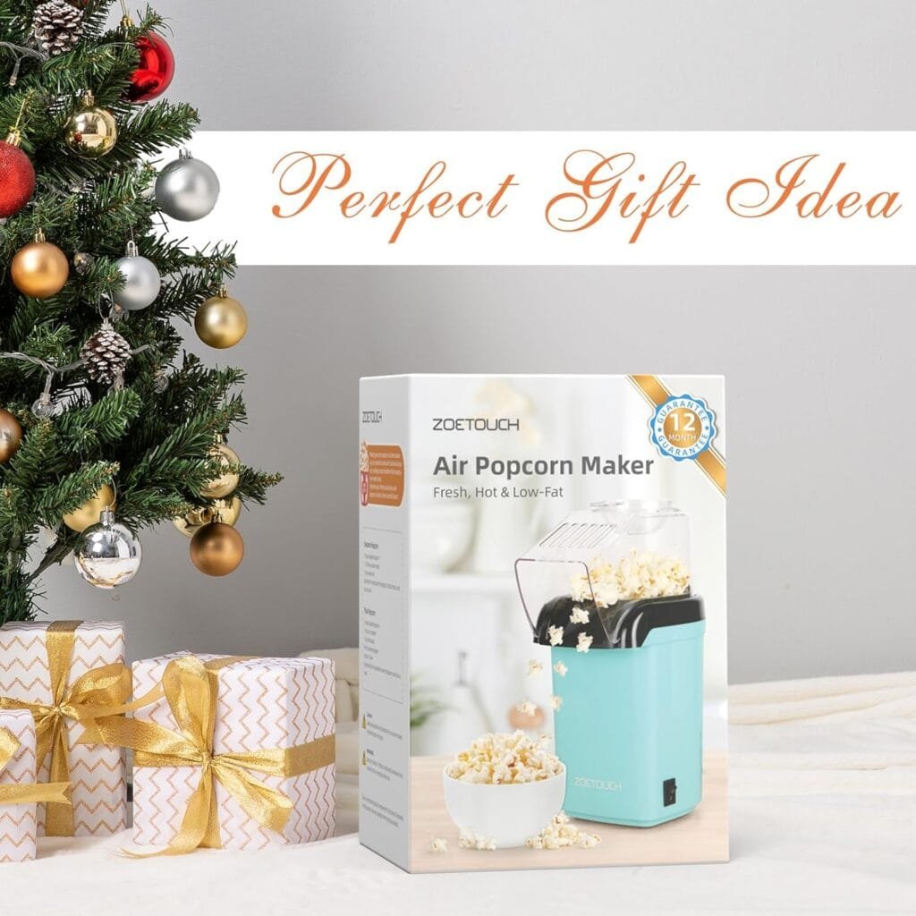 ZOETOUCH Popcorn Popper Machine 1200W Electric Hot Air Popcorn Maker with Measuring Cup  Butter Melting Tray, High Popping Rate, 2 Min Fast Making Popcorn Healthy Oil Free for Home Kids Movie Night