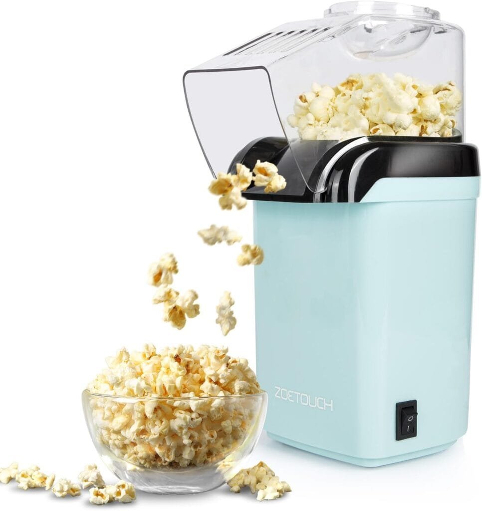 ZOETOUCH Popcorn Popper Machine 1200W Electric Hot Air Popcorn Maker with Measuring Cup  Butter Melting Tray, High Popping Rate, 2 Min Fast Making Popcorn Healthy Oil Free for Home Kids Movie Night