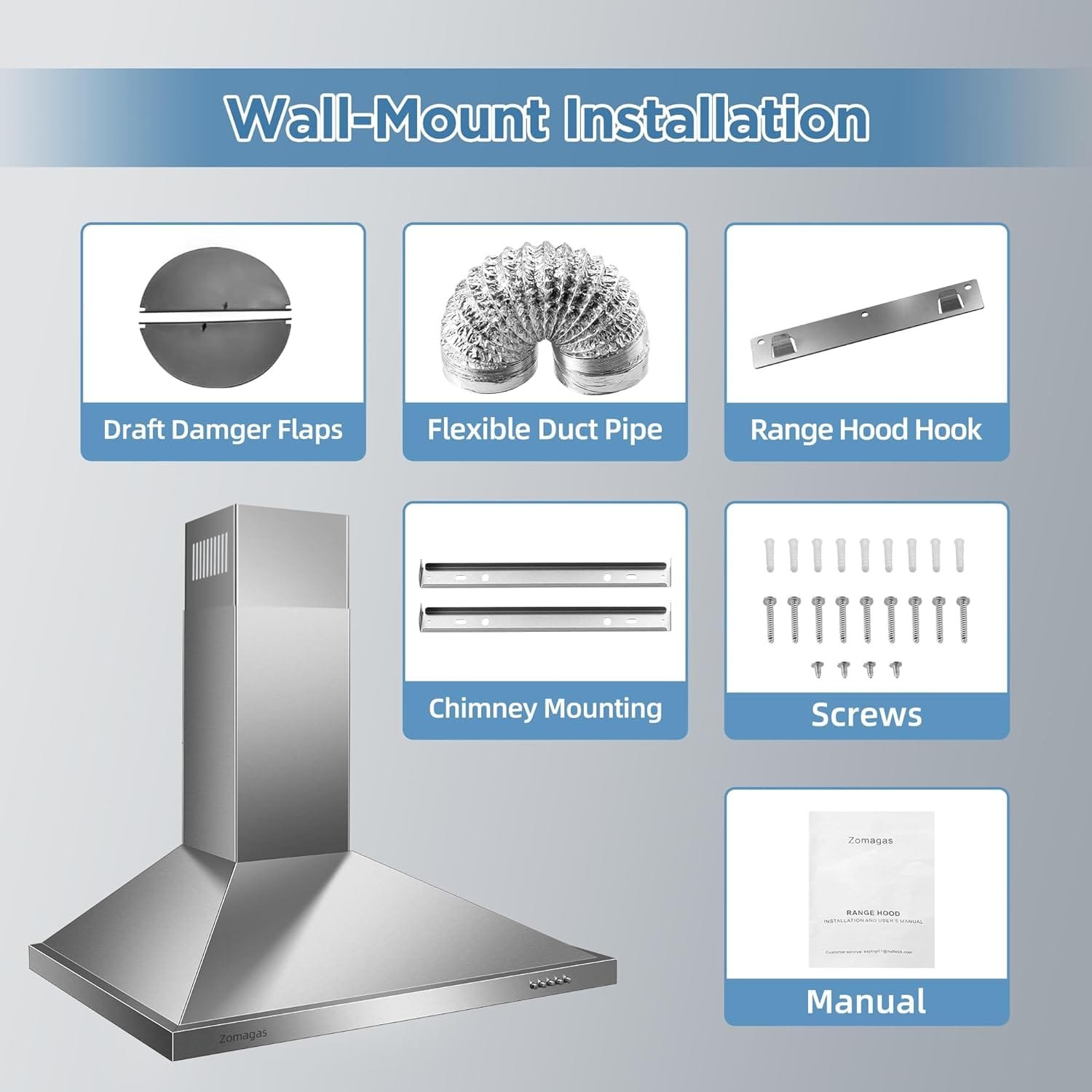 zomagas-24-inch-range-hood-wall-mount-vent-hood-in-stainless-steel-with-ductedductless-convertible-duct-3-speed-exhaust- - Cooking Appliance World