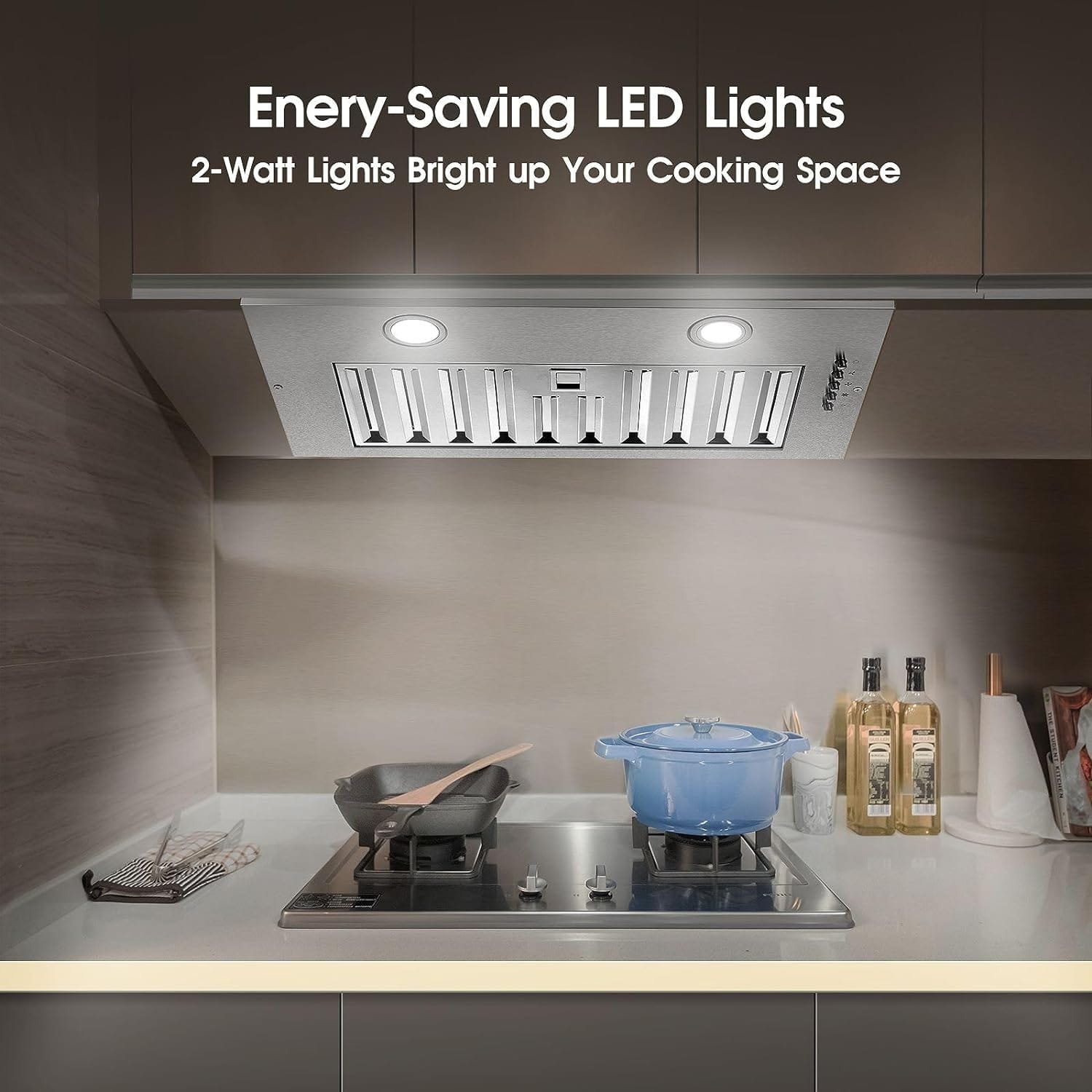 Zomagas Range Hood Insert 20 Inch, Built-in Kitchen Hood 600CFM, Ducted/Ductless Convertible Stove Hood with Stainless Steel Baffle filter, Vent Hood Insert with 3 Speed Fan, Replaceable LED Lights