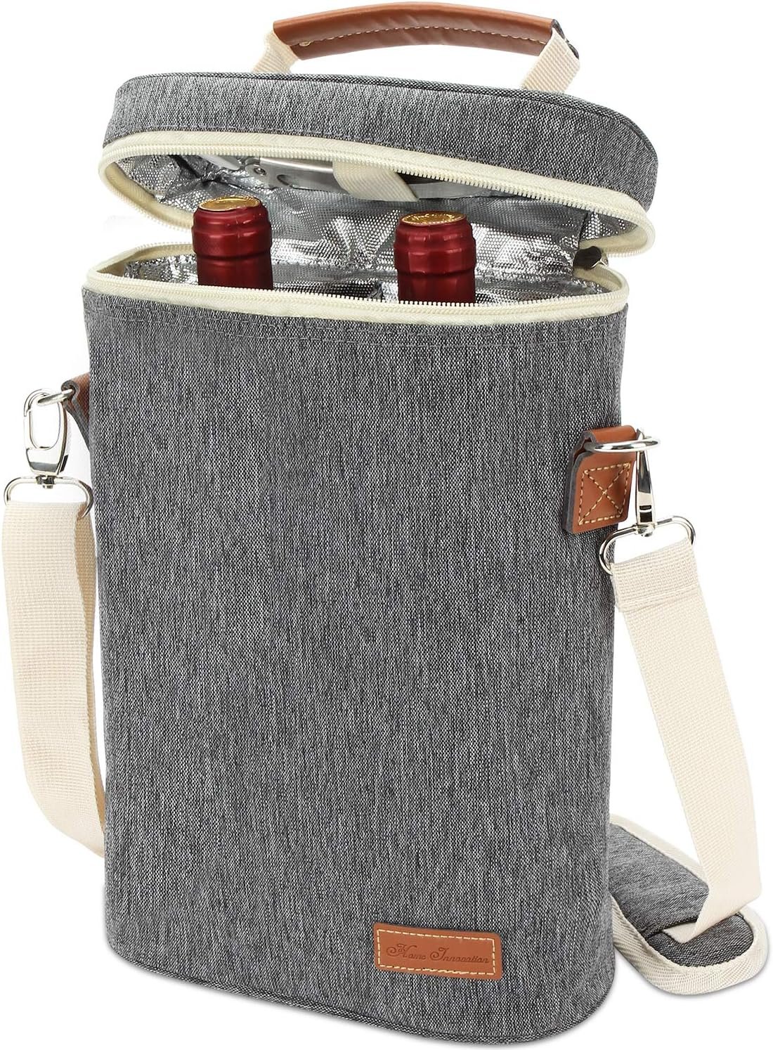 ZORMY 3 Bottle Insulated Wine Tote Cooler Bag, Portable Wine Carrier with Corkscrew Opener and Shoulder Strap for Beach Travel Picnic, Unique Wine Carrier