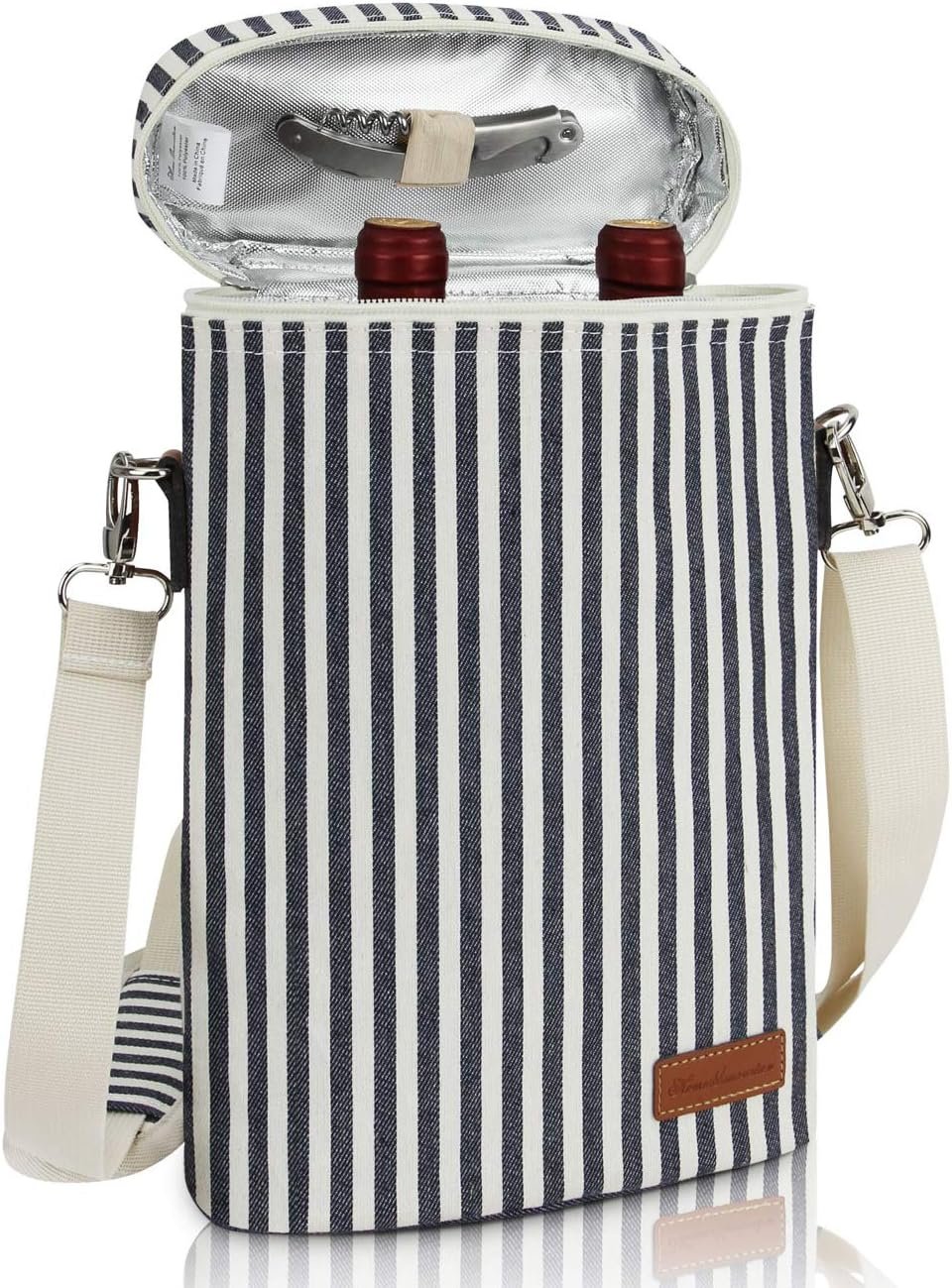 ZORMY 3 Bottle Insulated Wine Tote Cooler Bag, Portable Wine Carrier with Corkscrew Opener and Shoulder Strap for Beach Travel Picnic, Unique Wine Carrier