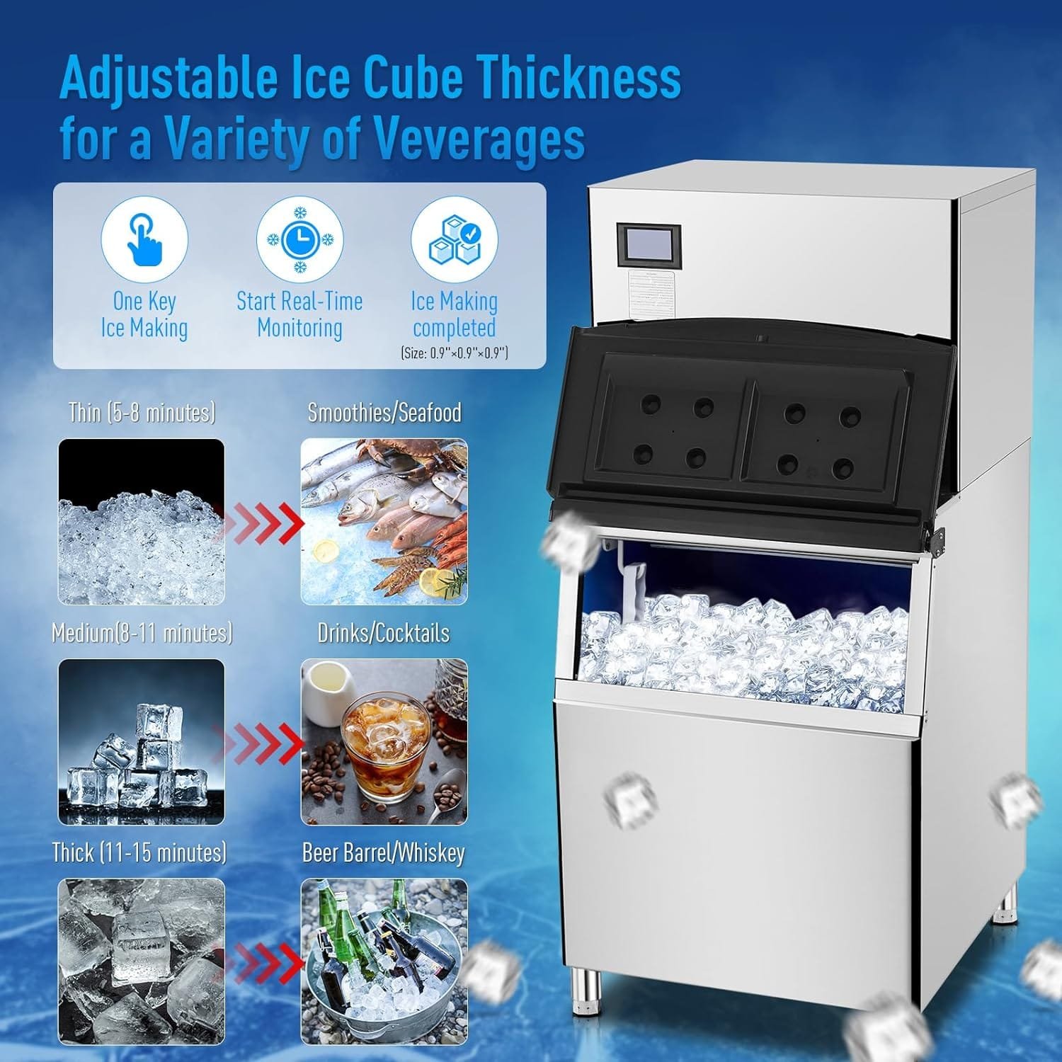 Zstar Commercial Ice Maker Machine, 550LBS/24H Stainless Steel Under Counter ice Machine with 300LBS Ice Storage Capacity, Large Ice Maker Self Cleaning, Ice Cube for Bar/Cafe/Restaurant