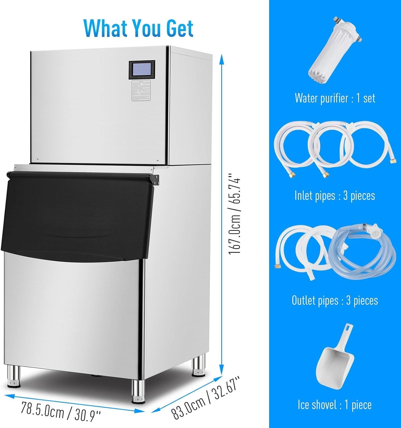 Zstar Commercial Ice Maker Machine, 550LBS/24H Stainless Steel Under Counter ice Machine with 300LBS Ice Storage Capacity, Large Ice Maker Self Cleaning, Ice Cube for Bar/Cafe/Restaurant