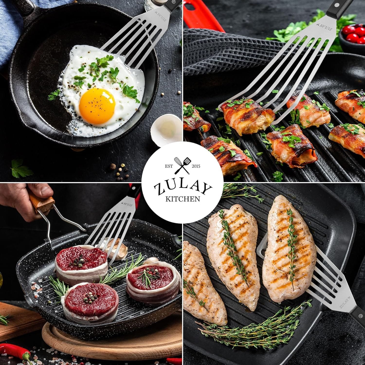 Zulay 12.4” Stainless Steel Fish Spatula - Sturdy Slotted Fish Turner Spatula with Sloped Head Design - Durable  Lightweight Thin Spatula Metal For Flipping Delicate Food, Fish, Egg, Patties, Fries