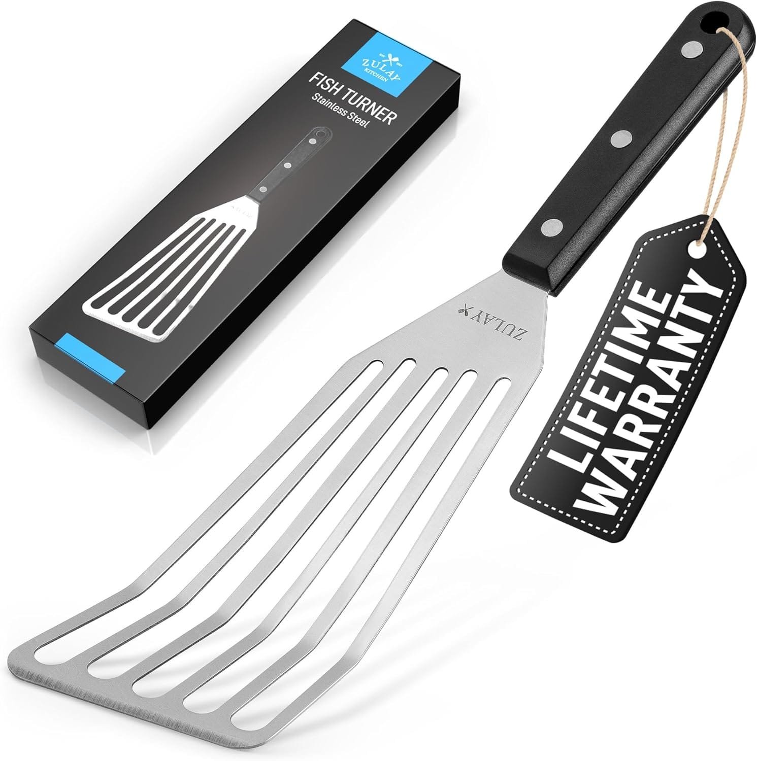 Zulay 12.4” Stainless Steel Fish Spatula - Sturdy Slotted Fish Turner Spatula with Sloped Head Design - Durable  Lightweight Thin Spatula Metal For Flipping Delicate Food, Fish, Egg, Patties, Fries
