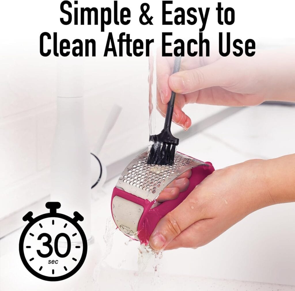 Zulay Garlic Press Rocker Set - Stainless Steel Garlic Mincer With Silicone Peeler  Scraper - Comfortable Grip Garlic Crusher - Garlic Chopper for Smash Garlic (Black)