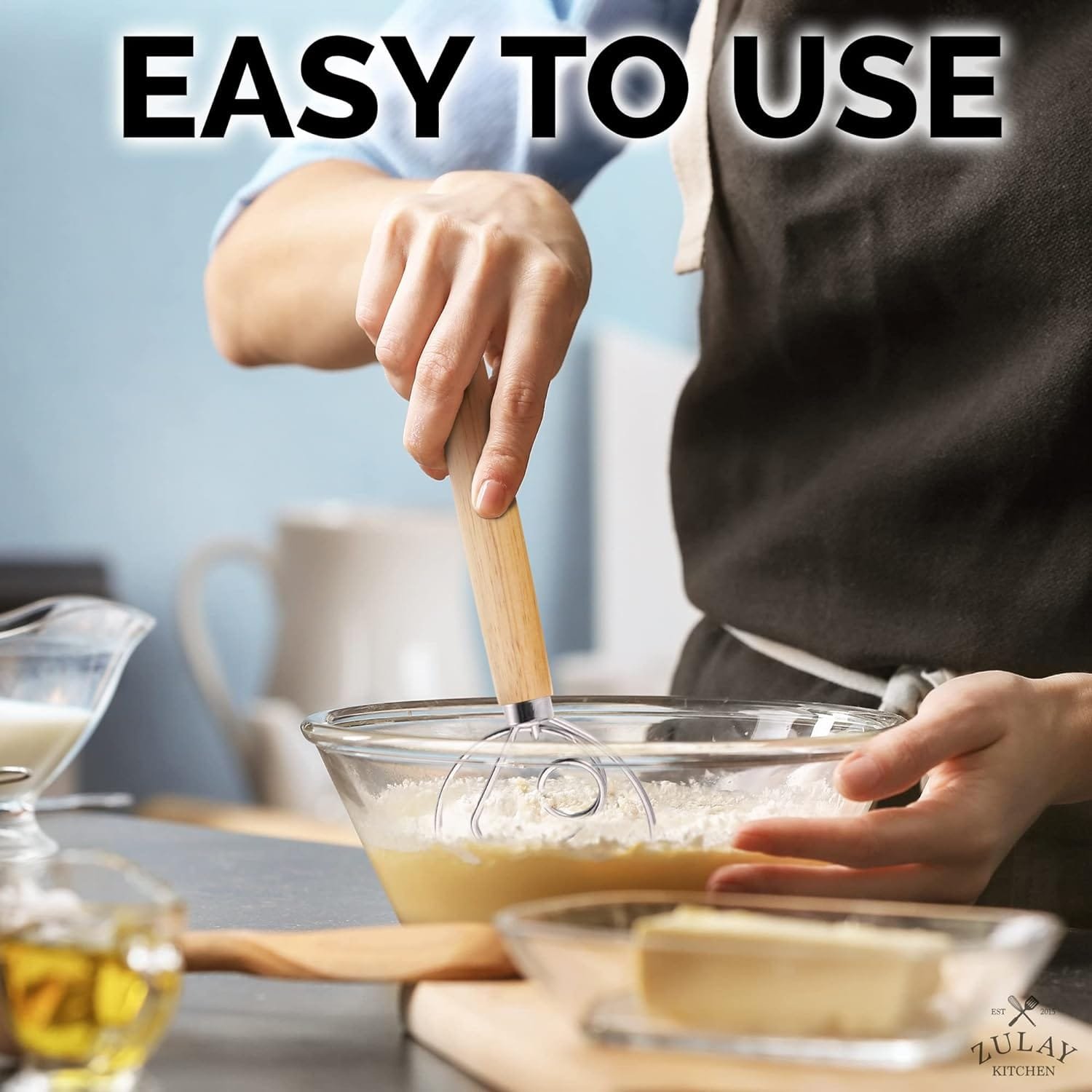 Zulay Kitchen 13-Inch Danish Dough Whisk - Wooden Danish Whisk for Dough with Stainless Steel Dough Hook - Traditional Dutch Whisk - Bread Whisk for Sourdough, Pizza, Pastry, Cake Batter Zulay Kitchen 13-Inch Danish Dough Whisk - Wooden Danish Whisk for Dough with Stainless Steel Dough Hook - Traditional Dutch Whisk - Bread Whisk for Sourdough, Pizza, Pastry, Cake Batter