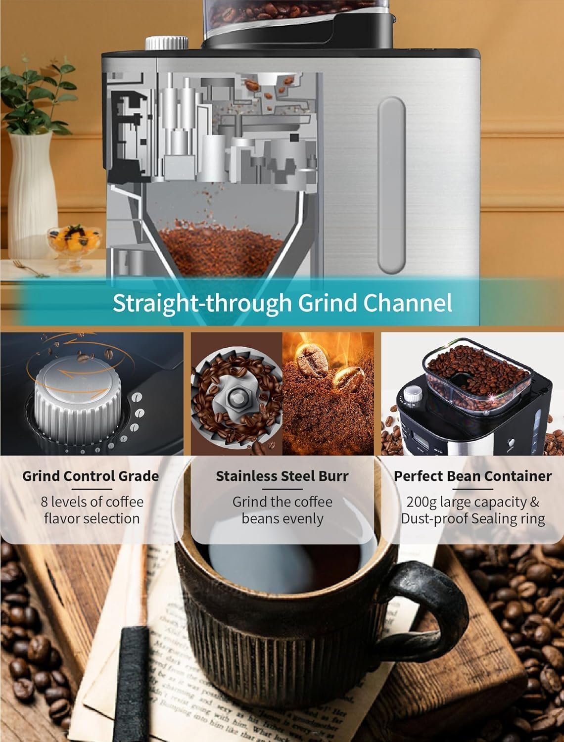 10-Cup Programmable Grind  Brew Coffee Maker with Built-In Burr Grinder, Large 1.5L Water Tank, Keep Warm Plate 10-Cup Programmable Grind  Brew Coffee Maker with Built-In Burr Grinder, Large 1.5L Water Tank, Keep Warm Plate