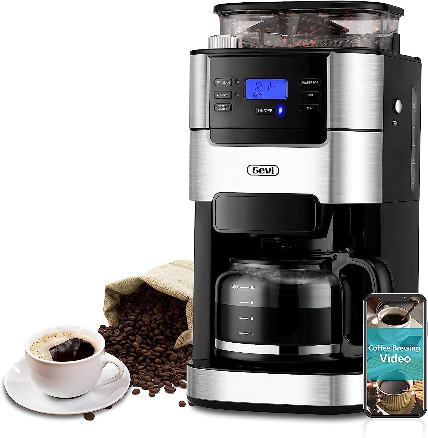 10-Cup Programmable Grind  Brew Coffee Maker with Built-In Burr Grinder, Large 1.5L Water Tank, Keep Warm Plate 10-Cup Programmable Grind  Brew Coffee Maker with Built-In Burr Grinder, Large 1.5L Water Tank, Keep Warm Plate