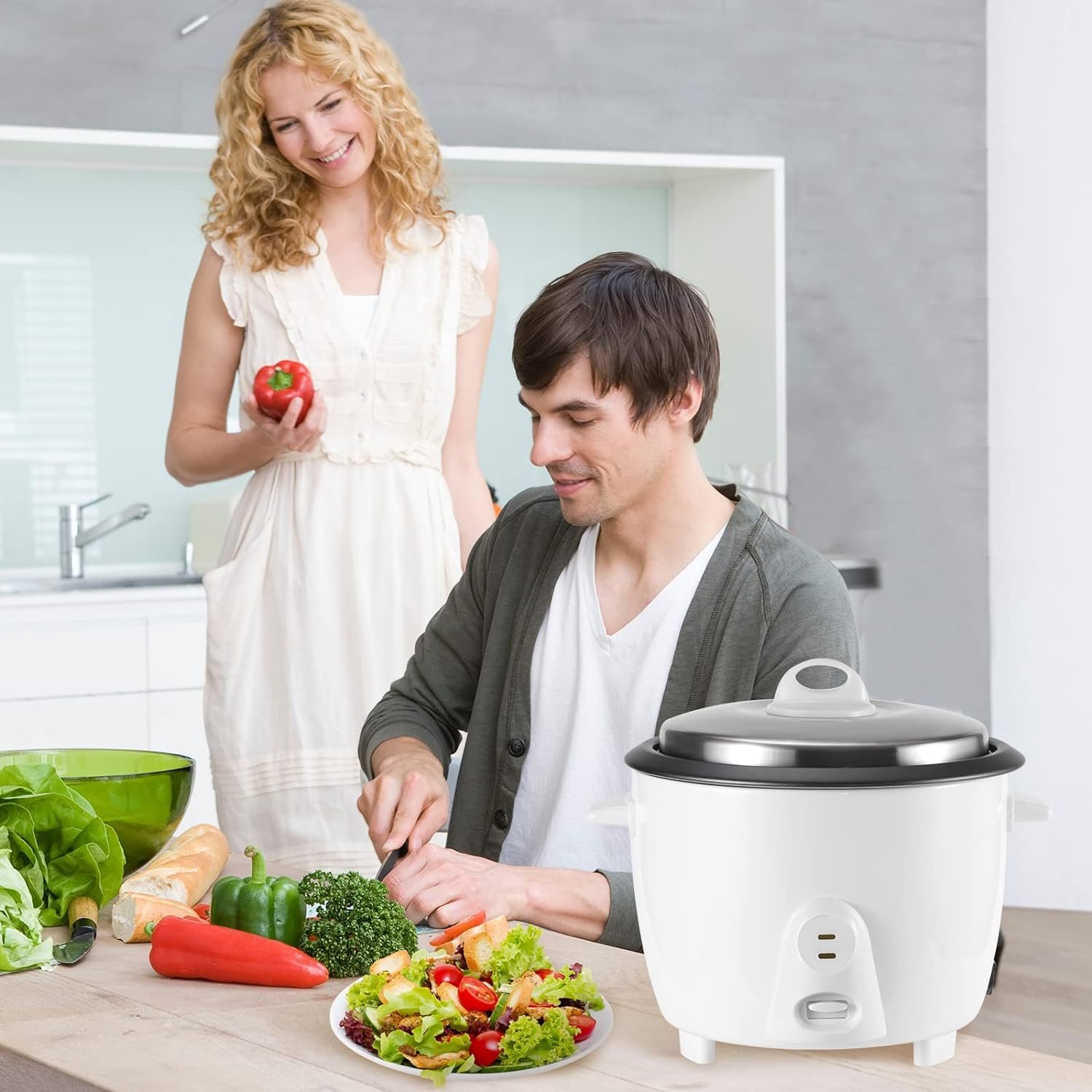 10-Cup Rice Cooker, One Touch Stainless Rice Maker with Keep-Warm Function, Removable Nonstick Pot, for Brown Rice Soups Grains Oatmeal  more/ 2-7People (green)