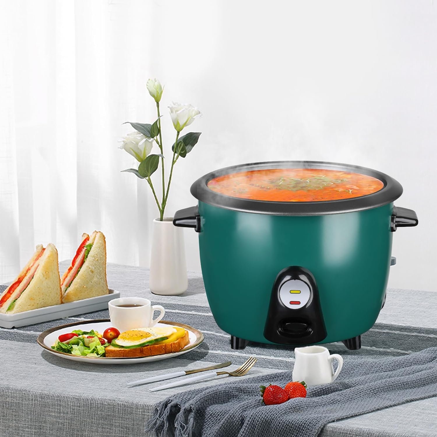 10-Cup Rice Cooker, One Touch Stainless Rice Maker with Keep-Warm Function, Removable Nonstick Pot, for Brown Rice Soups Grains Oatmeal  more/ 2-7People (green)