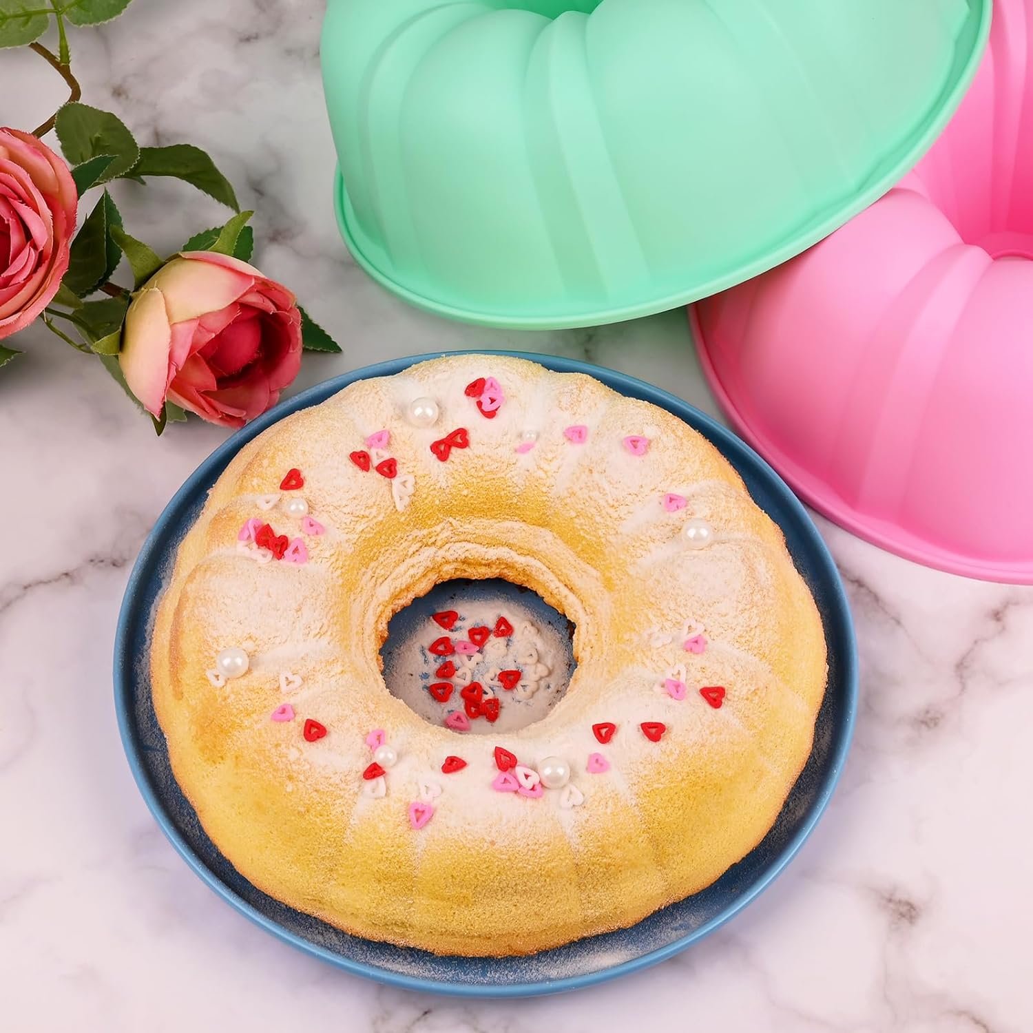 10 Inch Bundt Cake Pan (2 Pack) - 12 Cups Nonstick Fluted Tube Pan, Large Size Silicone Baking Molds for Cake, Brownie, Cornbread