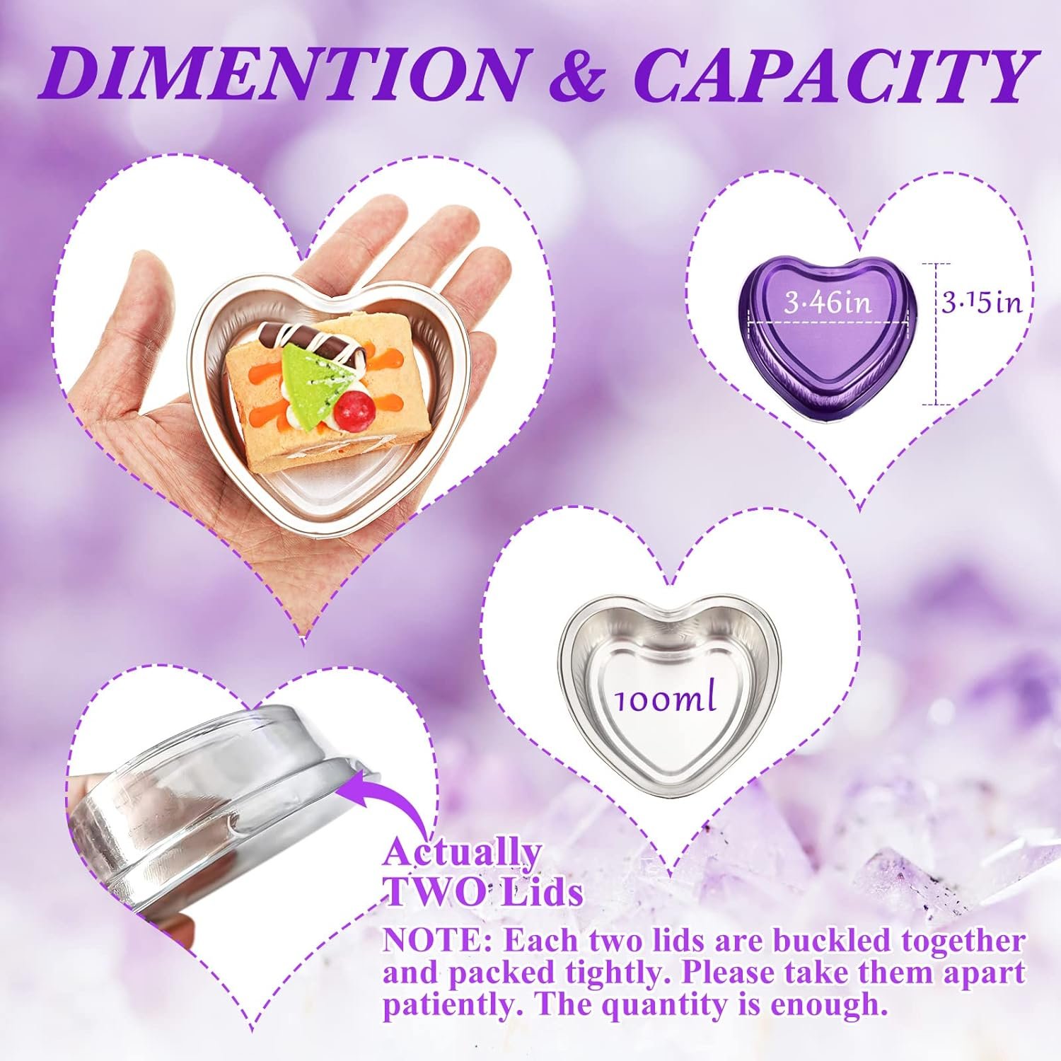 100 Sets Heart Shaped Cake Pans with Lids, 100 ml/ 3.4 ounces, Aluminum Heart Cupcake Pans Disposable Mini Cupcake Cup Flan Baking Cups Pan with Lid for Valentine Mothers Day Wedding (Red)