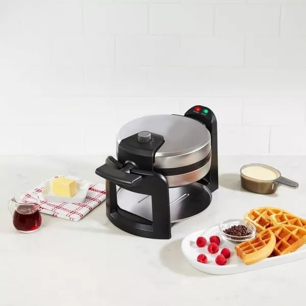 1000 Watt Non-Stick Coated Waffle Maker, bakes 1 thick waffles, easy to operate rotary function - Stainless Steel
