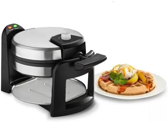 1000 Watt Non-Stick Coated Waffle Maker, bakes 1 thick waffles, easy to operate rotary function - Stainless Steel