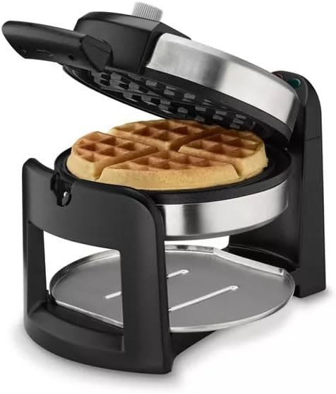 1000 Watt Non-Stick Coated Waffle Maker, bakes 1 thick waffles, easy to operate rotary function - Stainless Steel