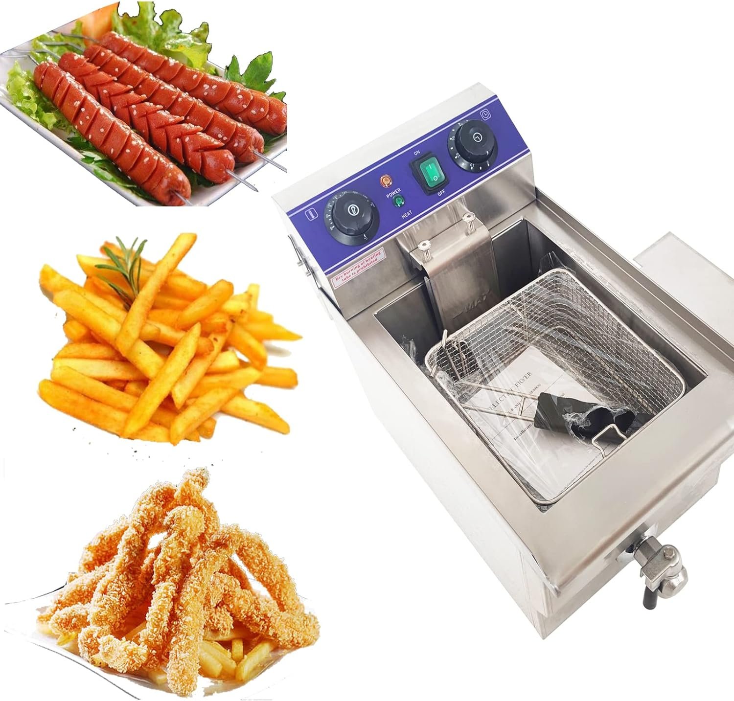 110v 10L Electric Commercial Deep Fryer with Oil Nozzle and Countertop Tank Basket for Restaurant Kitchen