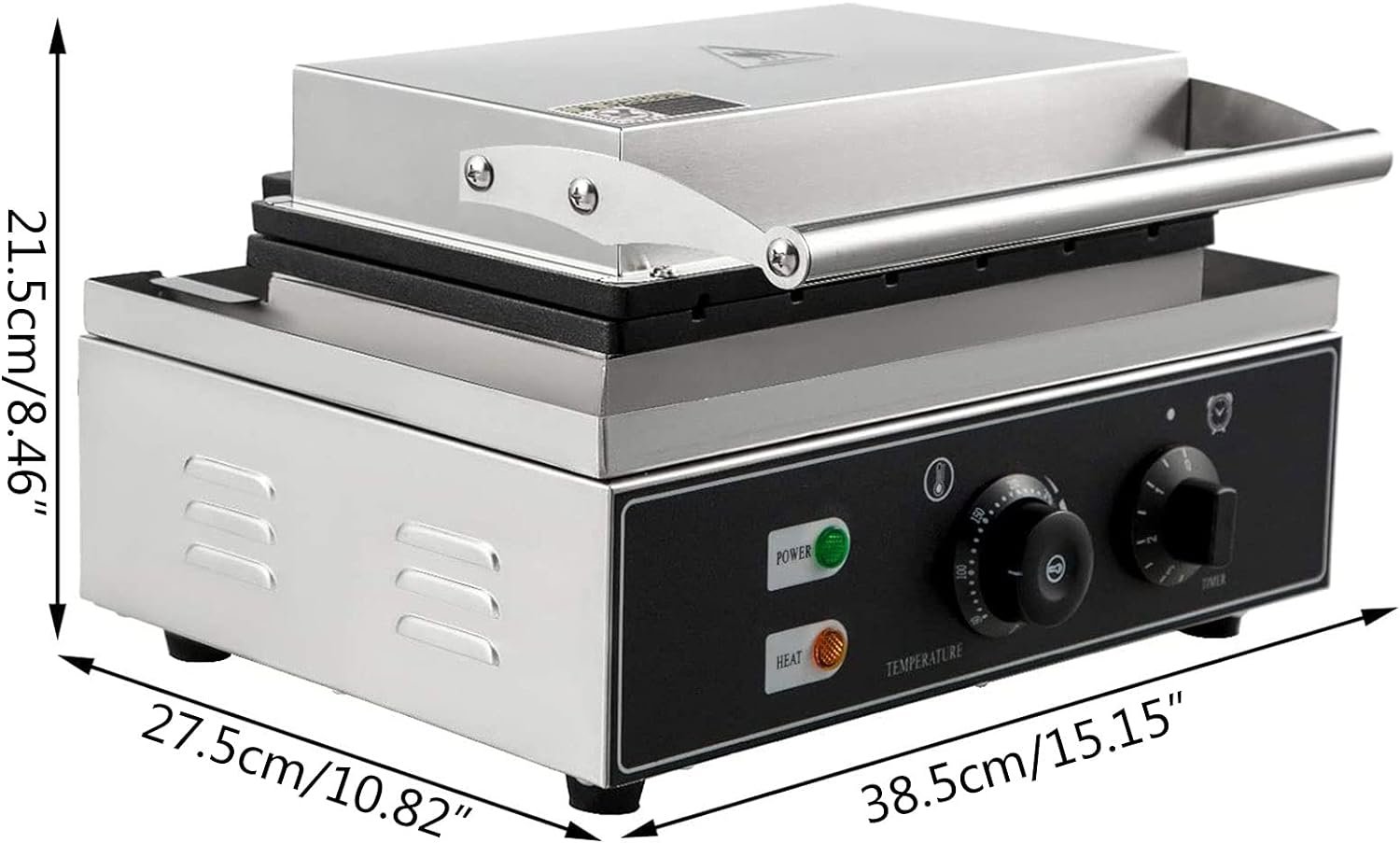 110V 1500W 2-Slice Commercial Electric Sandwich Machine, Stainless Steel Sandwich Maker with Teflon Coating Non-Stick Panini Press Sandwich Maker Breakfast Grilled Cheese Maker Black