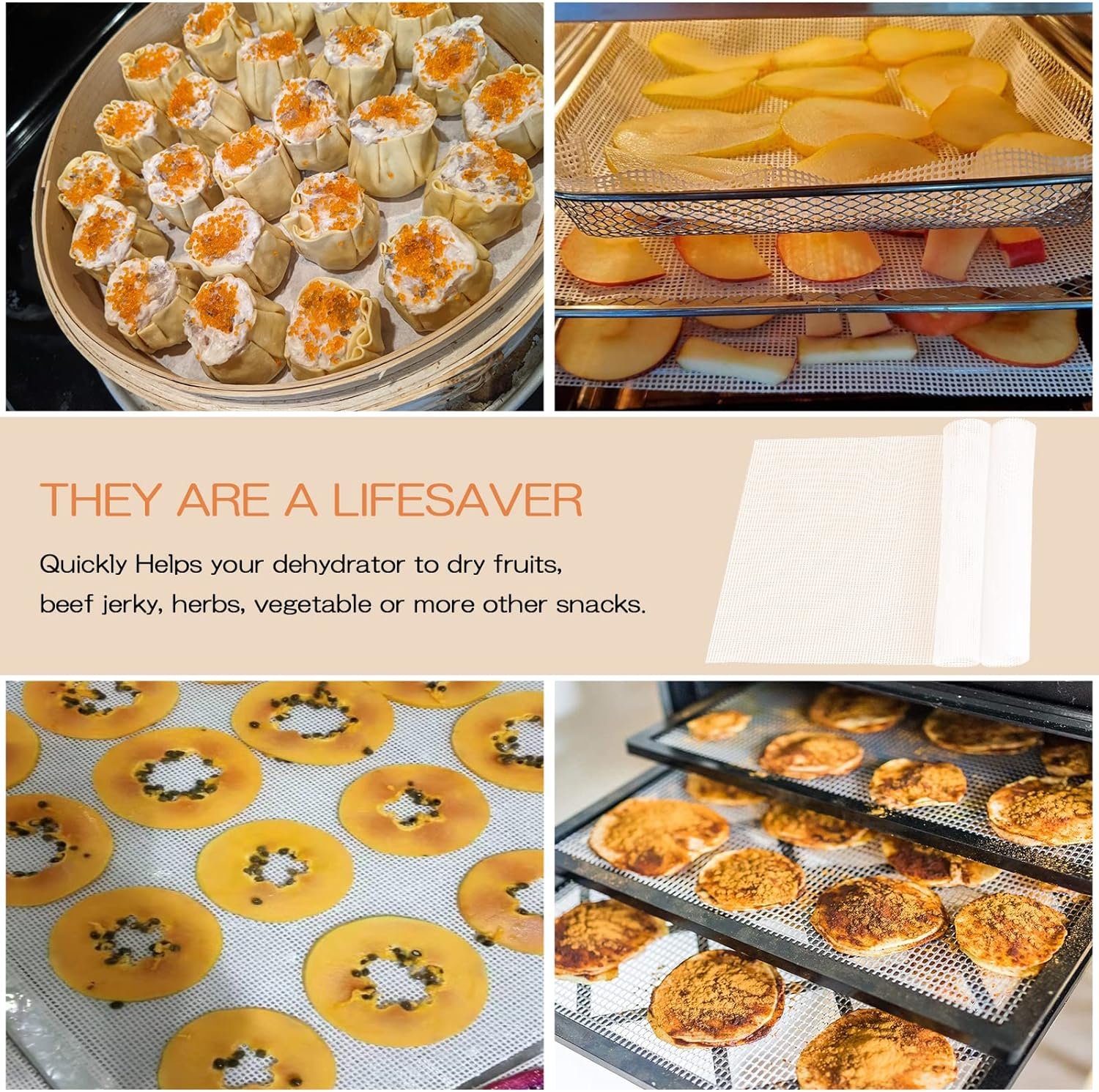 (12 Pack) Silicone Dehydrator Sheets, Dostk Premium Non Stick Silicone Mesh for Fruit Dehydrator, Dehydrator Tray Liner Reusable (14 x 14 inch)