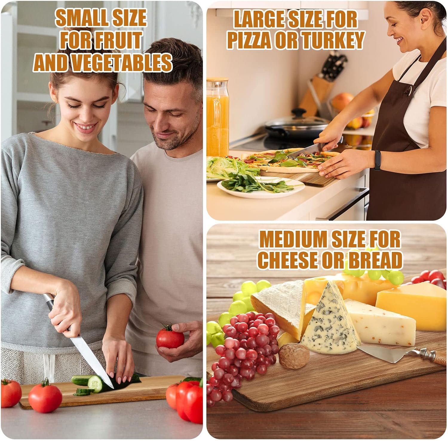 12 Packs Cutting Board Set Plain Chopping Board with Handles Large Serving Board Wooden Kitchen Cutting Board Bulk for Vegetables Meat Pizza Cheese Fruit Bread (15 x 7 Inch, Bamboo)