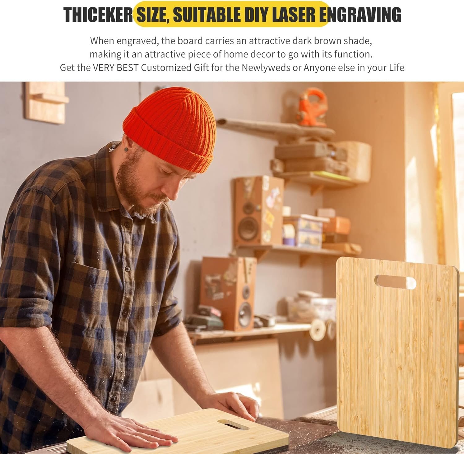 12 Pcs Thicken Bamboo Cutting Board Bulk Personalized Wood Chopping Board Customized Laser Engraving Blanks Serving Board for Wedding Mothers Day Housewarming Gift (General)