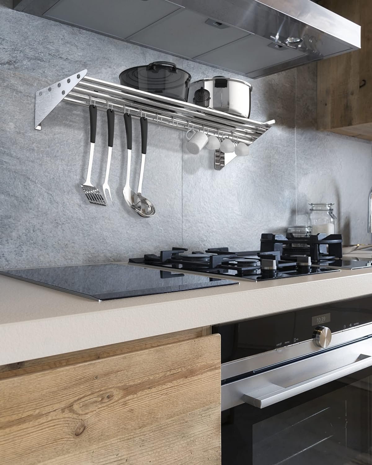 12 x 36 Stainless Steel Shelf Pot Rack NSF Certified 165lb Metal Wall Shelf with 10 S Removable Storage Hooks for Kitchen Storage  Organization Durable Pot Holder