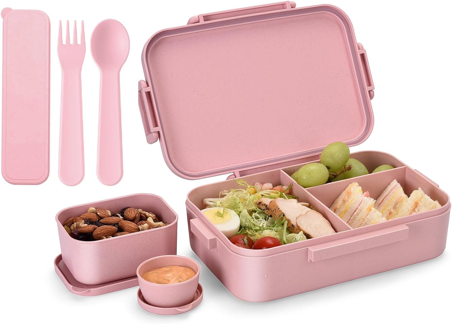 1200ML Bento Box, Wheat Straw Lunch Container With Utensil Set and Leak-Proof Movable Compartment, BPA-Free Lunch Box, Lightweight and Easy Open To-go Food Container for over 8 years old