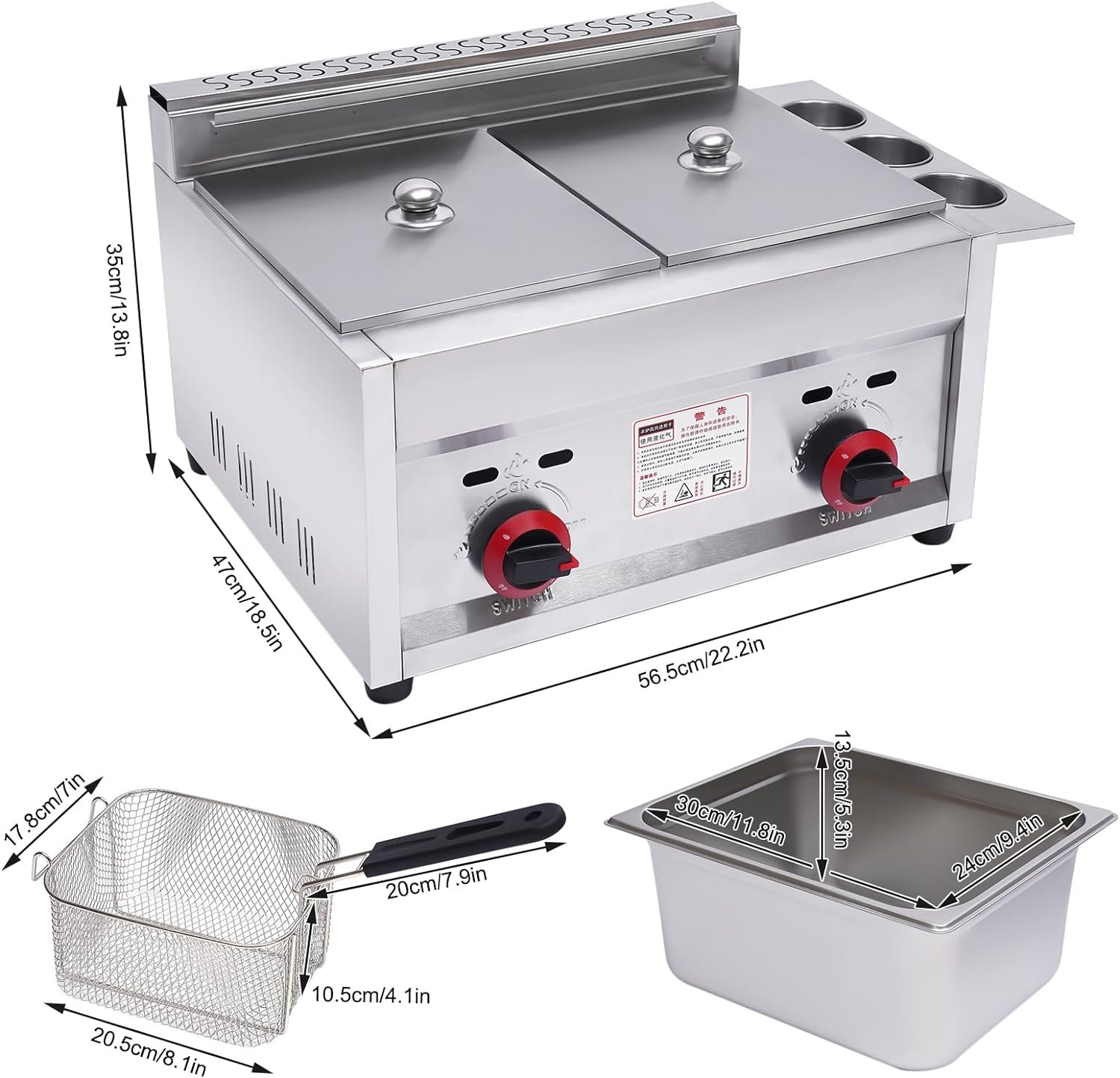 12L Commercial Countertop Gas Fryer,Commercial Deep Fryer 2 Basket Propane LPG Stainless Steel for French Fries Turkey Donuts Home Kitchen Restaurant