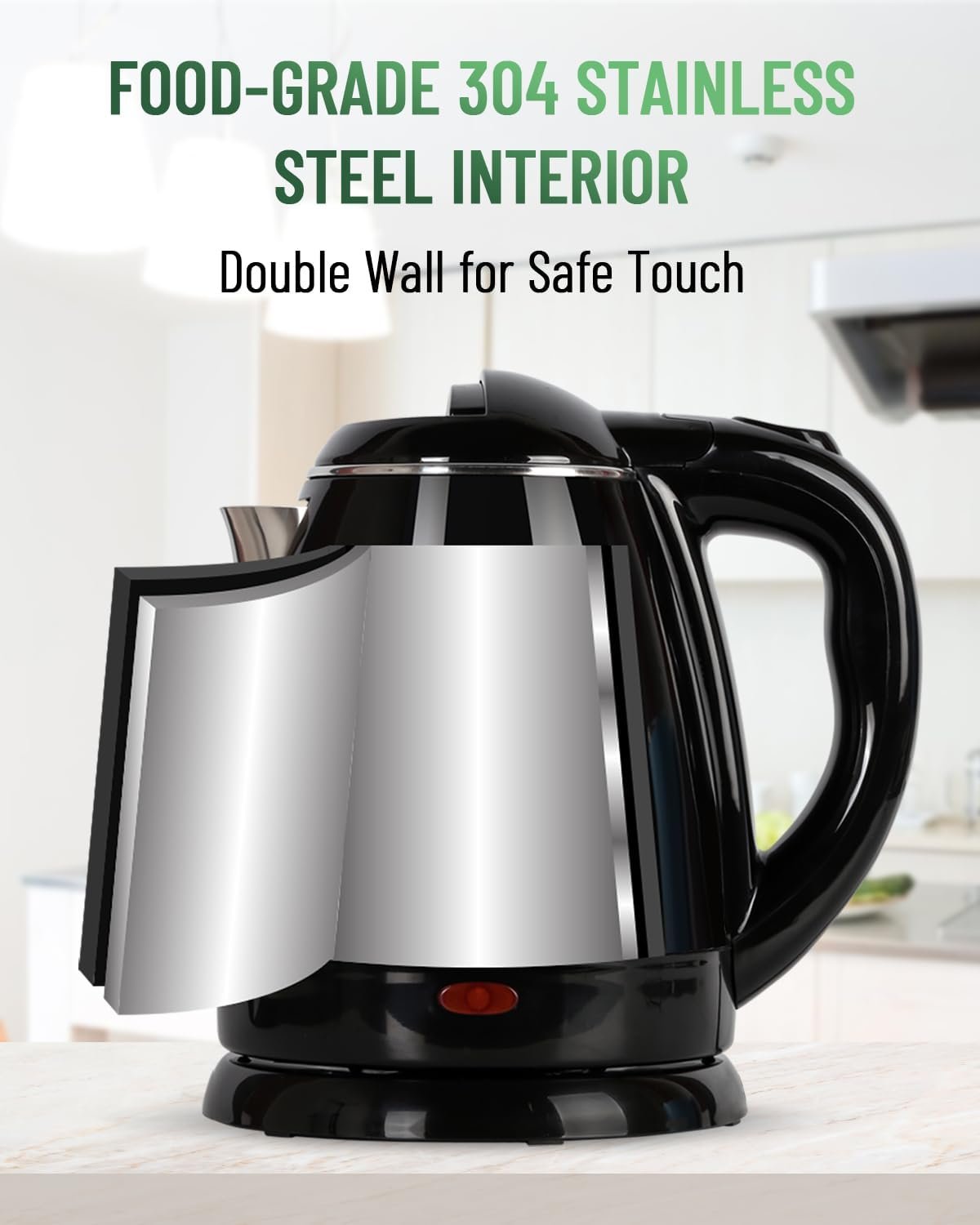 1.2L Electric Kettle Small, 40 Ounce Hot Tea Kettle Double Wall Stainless Steel, 1200W Electric Water Boiler Rapid-Boil Auto Shut Off Black