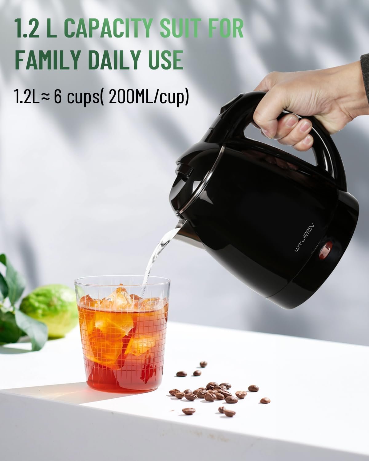 1.2L Electric Kettle Small, 40 Ounce Hot Tea Kettle Double Wall Stainless Steel, 1200W Electric Water Boiler Rapid-Boil Auto Shut Off Black