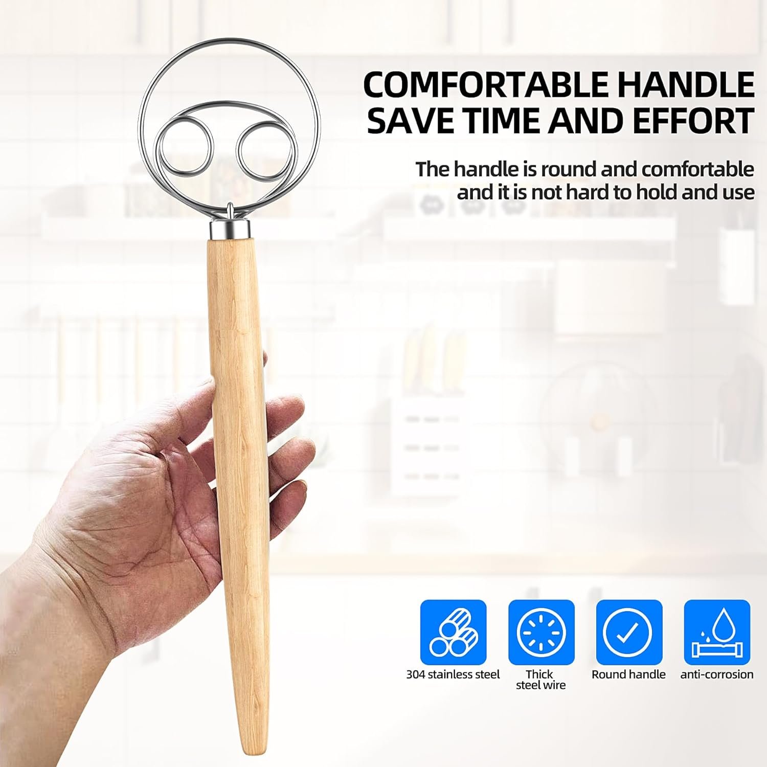 13 Inch Danish Dough Whisk,Large Wooden Danish Whisk for Dough With Stainless Steel Ring,Original Dutch Style Dough Hook for Kitchen Bread Making Tools and Supplies (2 Eyes Dough Whisk) 13 Inch Danish Dough Whisk,Large Wooden Danish Whisk for Dough With Stainless Steel Ring,Original Dutch Style Dough Hook for Kitchen Bread Making Tools and Supplies (2 Eyes Dough Whisk)