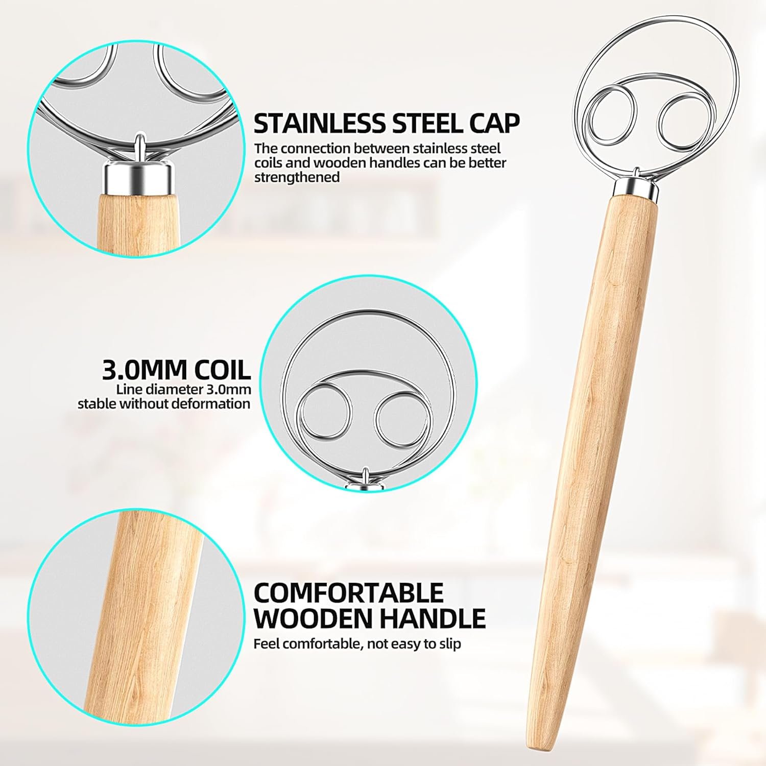 13 Inch Danish Dough Whisk,Large Wooden Danish Whisk for Dough With Stainless Steel Ring,Original Dutch Style Dough Hook for Kitchen Bread Making Tools and Supplies (2 Eyes Dough Whisk) 13 Inch Danish Dough Whisk,Large Wooden Danish Whisk for Dough With Stainless Steel Ring,Original Dutch Style Dough Hook for Kitchen Bread Making Tools and Supplies (2 Eyes Dough Whisk)