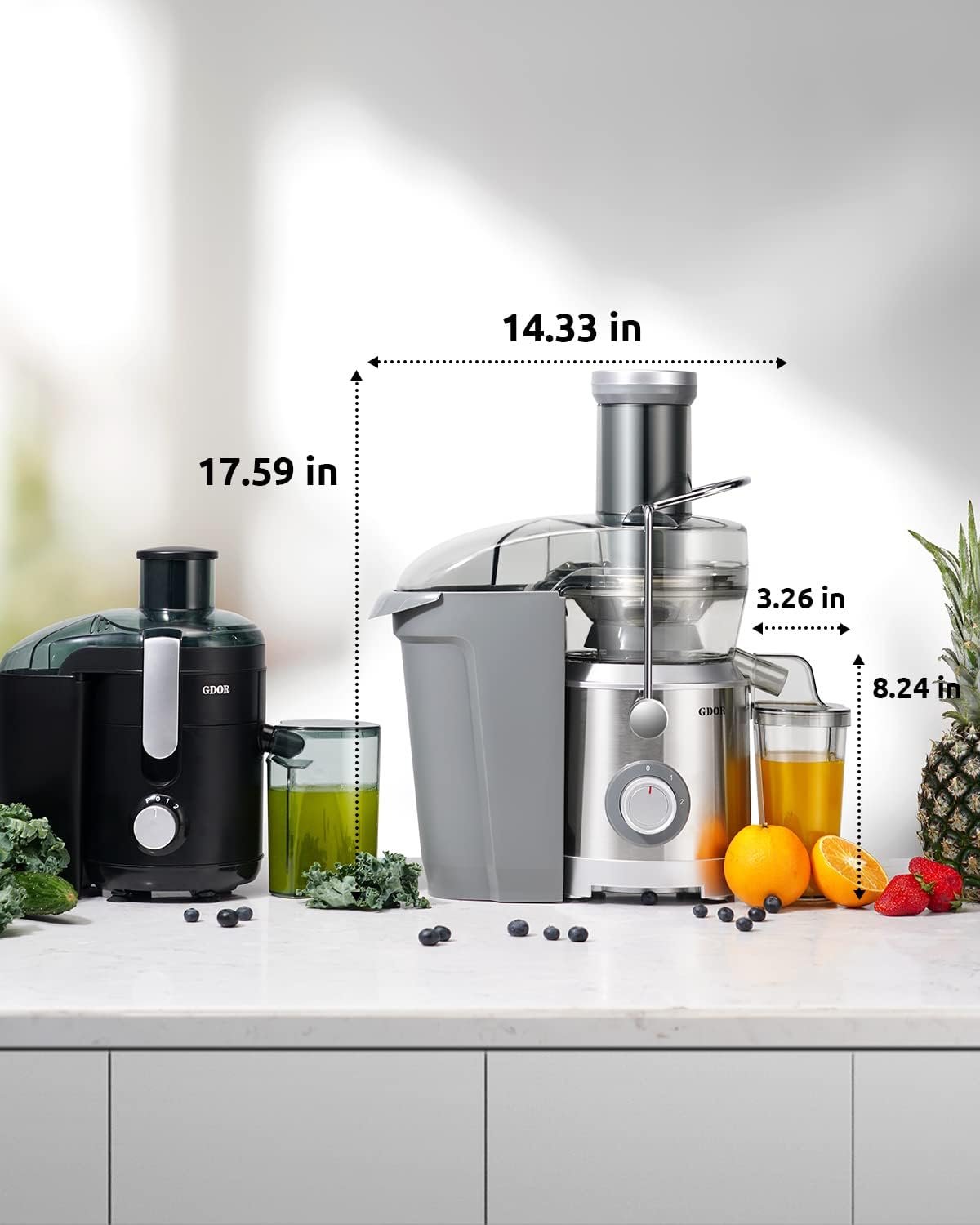 1300W GDOR Juicer Machines Plus with Larger 3.2” Feed Chute, Titanium Enhanced Cut Disc Centrifugal Juice Extractor 2.0, Full Copper Motor Heavy Duty, for Whole Fruits, Veggies, Dual Speeds, BPA-Free