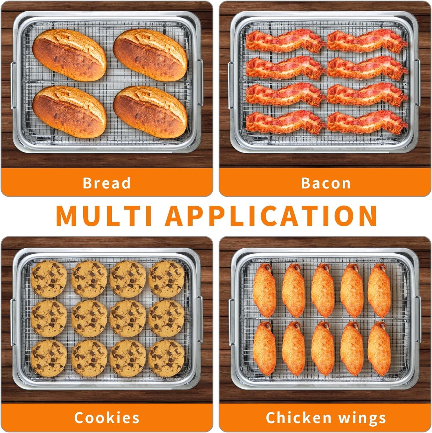 13x9.6 Inch Stainless Steel Air Fryer Basket for Oven, Toaster Oven Crisper Tray, Air Fryer Basket for Convection Oven Cooking Baking Cooling, 2-Piece Set for Fries/Bacon/Chicken(Silver)