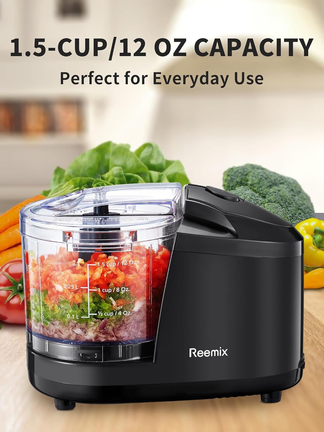 1.5-Cup One-Touch Electric Food Chopper, 100W Mini Food Processor Meat Grinder, Mix, Chop, Mince and Blend Vegetables, Fruits, Nuts, Meats, Stainless Steel Blade (Silver)