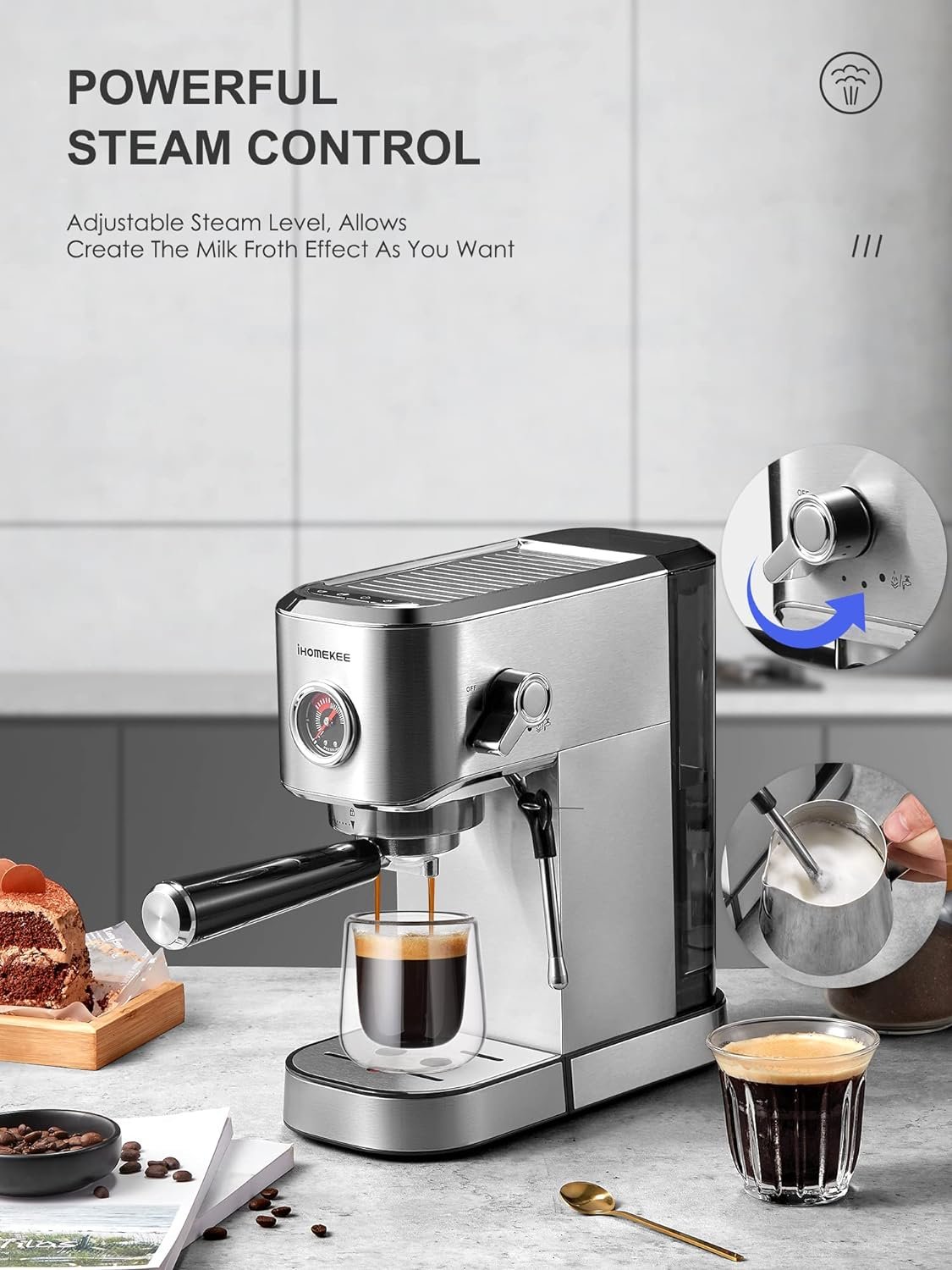 15Bar Espresso Machine, Espresso Maker with Commercial Steamer for Latte and Cappuccino, Expresso Coffee Machine with 42 oz Removable Water Tank, Full Stainless Steel - CM5200 15Bar Espresso Machine, Espresso Maker with Commercial Steamer for Latte and Cappuccino, Expresso Coffee Machine with 42 oz Removable Water Tank, Full Stainless Steel - CM5200