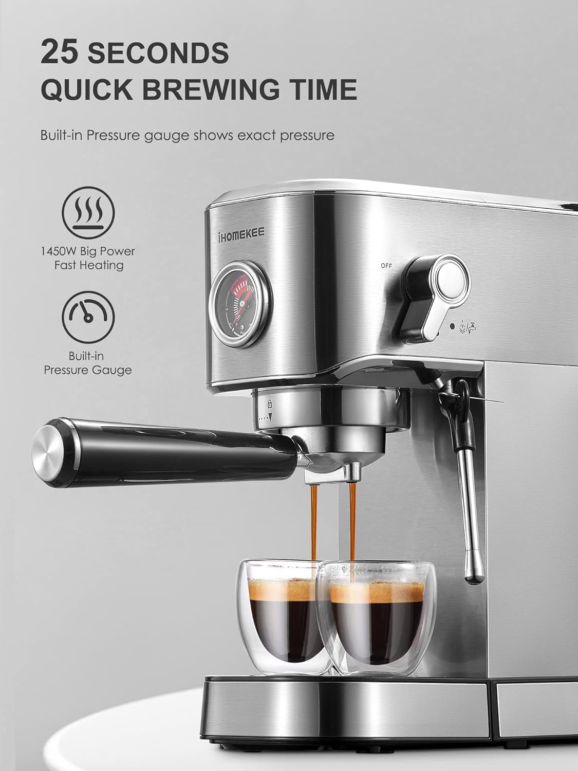 15Bar Espresso Machine, Espresso Maker with Commercial Steamer for Latte and Cappuccino, Expresso Coffee Machine with 42 oz Removable Water Tank, Full Stainless Steel - CM5200 15Bar Espresso Machine, Espresso Maker with Commercial Steamer for Latte and Cappuccino, Expresso Coffee Machine with 42 oz Removable Water Tank, Full Stainless Steel - CM5200