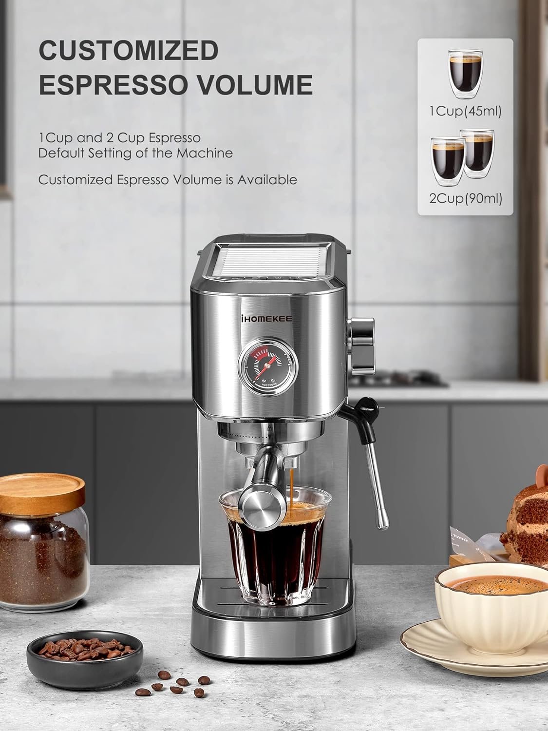 15Bar Espresso Machine, Espresso Maker with Commercial Steamer for Latte and Cappuccino, Expresso Coffee Machine with 42 oz Removable Water Tank, Full Stainless Steel - CM5200 15Bar Espresso Machine, Espresso Maker with Commercial Steamer for Latte and Cappuccino, Expresso Coffee Machine with 42 oz Removable Water Tank, Full Stainless Steel - CM5200