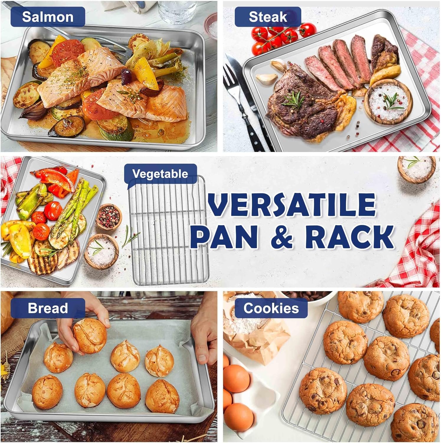 16” Baking Sheet  Rack Set, Joyfair Stainless Steel Cookie Sheet Pan with Cooling Rack for Baking/Roasting/Grilling, Oven  Dishwasher Safe, Commercial Quality  Heavy Duty, Rust Free  Non Toxic