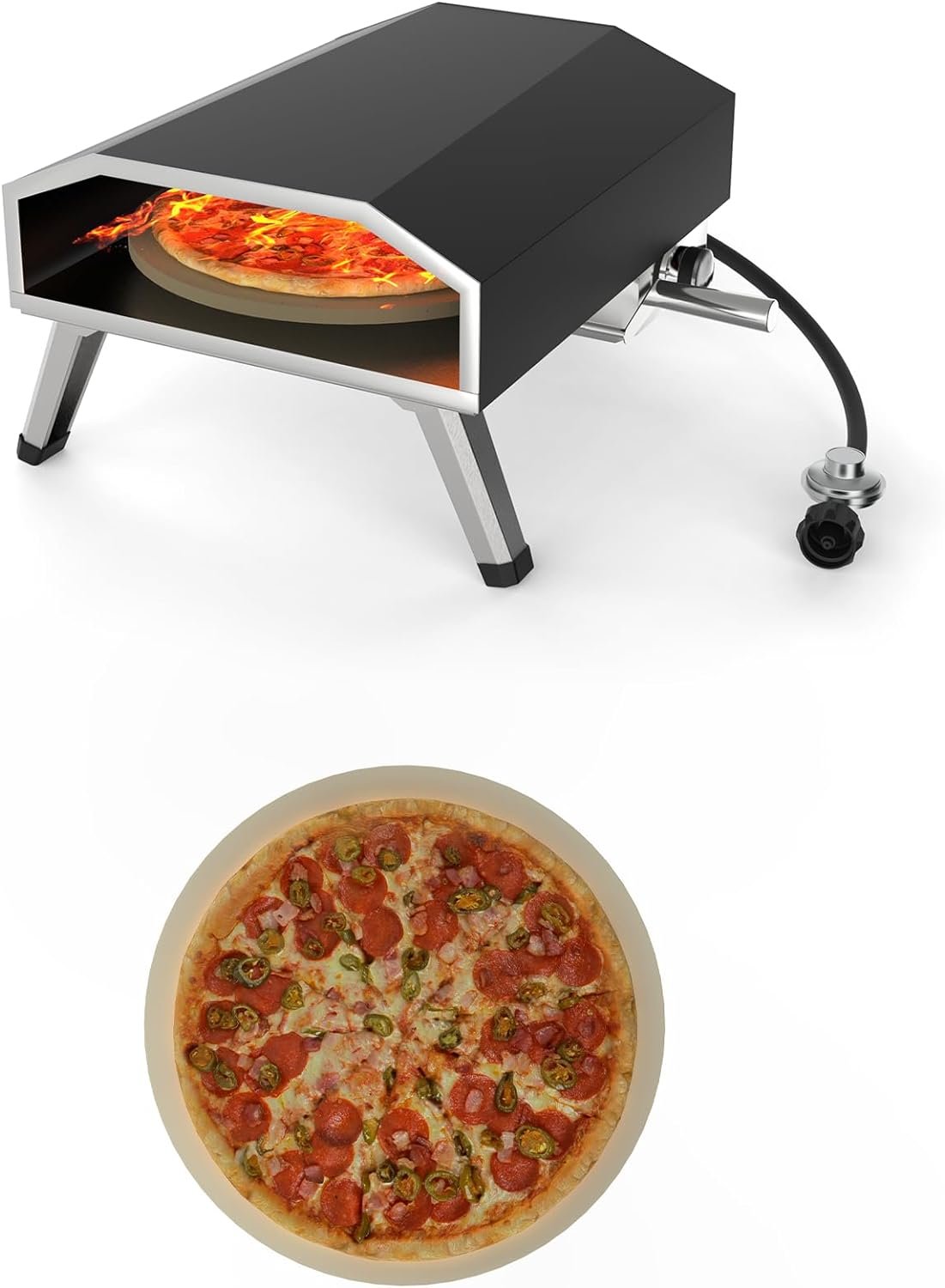 16 Gas Outdoor Pizza Oven, [Automatic Rotating] [Foldable Legs] Portable Pizza Maker, 1000°F 8000W [Quickly Bake] [Stainless Steel] Rotatable Pizza Grill for Outdoor Cooking Camping