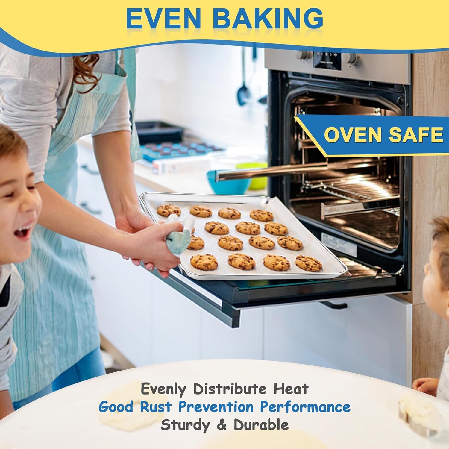16 In Stainless Steel Baking Sheet, Joyfair Commercial Cookie Sheet for Oven, Large Baking Pan Tray for Bacon, Steak, Salmon, Heavy Duty  Non-toxic, Mirror Finish  Dishwasher Safe, 16 x 12 Inch