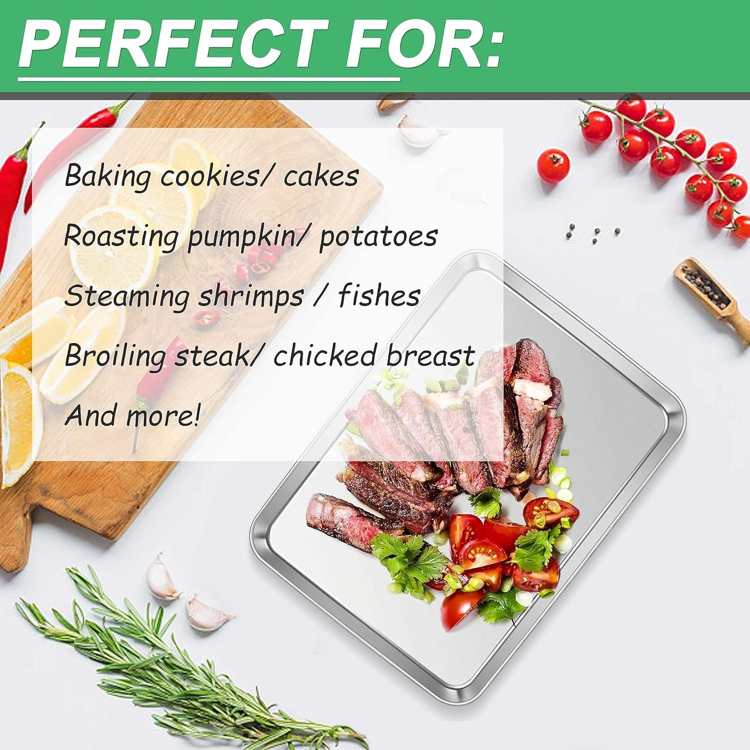 16 In Stainless Steel Baking Sheet, Joyfair Commercial Cookie Sheet for Oven, Large Baking Pan Tray for Bacon, Steak, Salmon, Heavy Duty  Non-toxic, Mirror Finish  Dishwasher Safe, 16 x 12 Inch