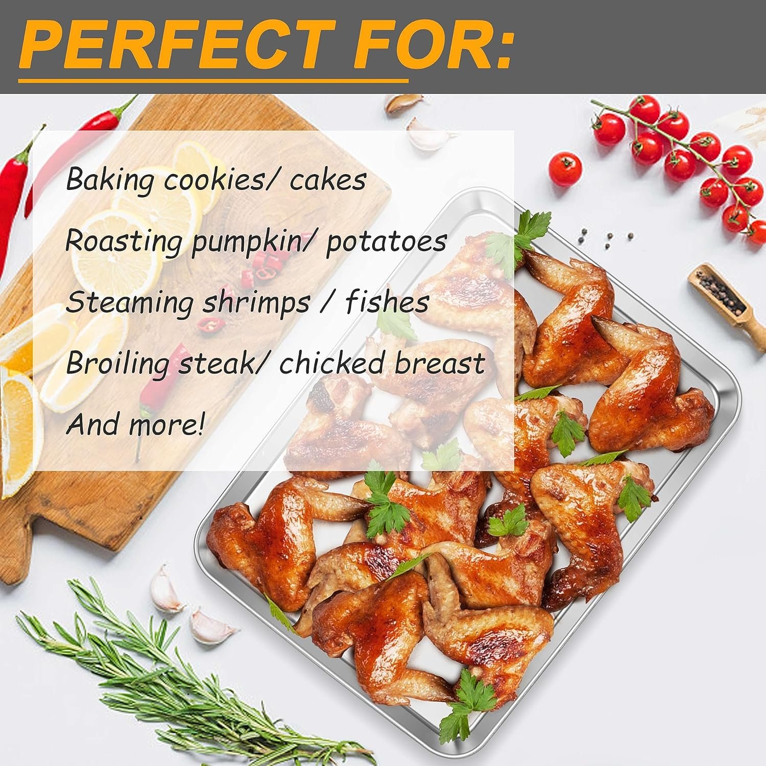 16 In Stainless Steel Baking Sheet, Joyfair Commercial Cookie Sheet for Oven, Large Baking Pan Tray for Bacon, Steak, Salmon, Heavy Duty  Non-toxic, Mirror Finish  Dishwasher Safe, 16 x 12 Inch