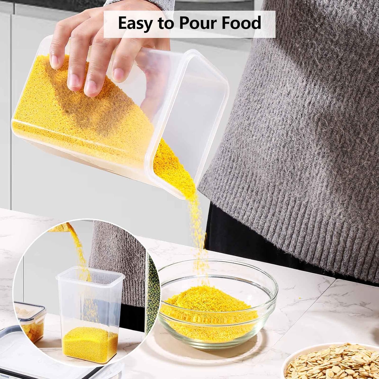 16 Pack Airtight Food Storage Containers Set-Kitchen and Pantry Organization, BPA-Free Plastic Containers with Lids for Dry Food, Cereal, Flour  Sugar, Include Labels, Marker  Spoon Set