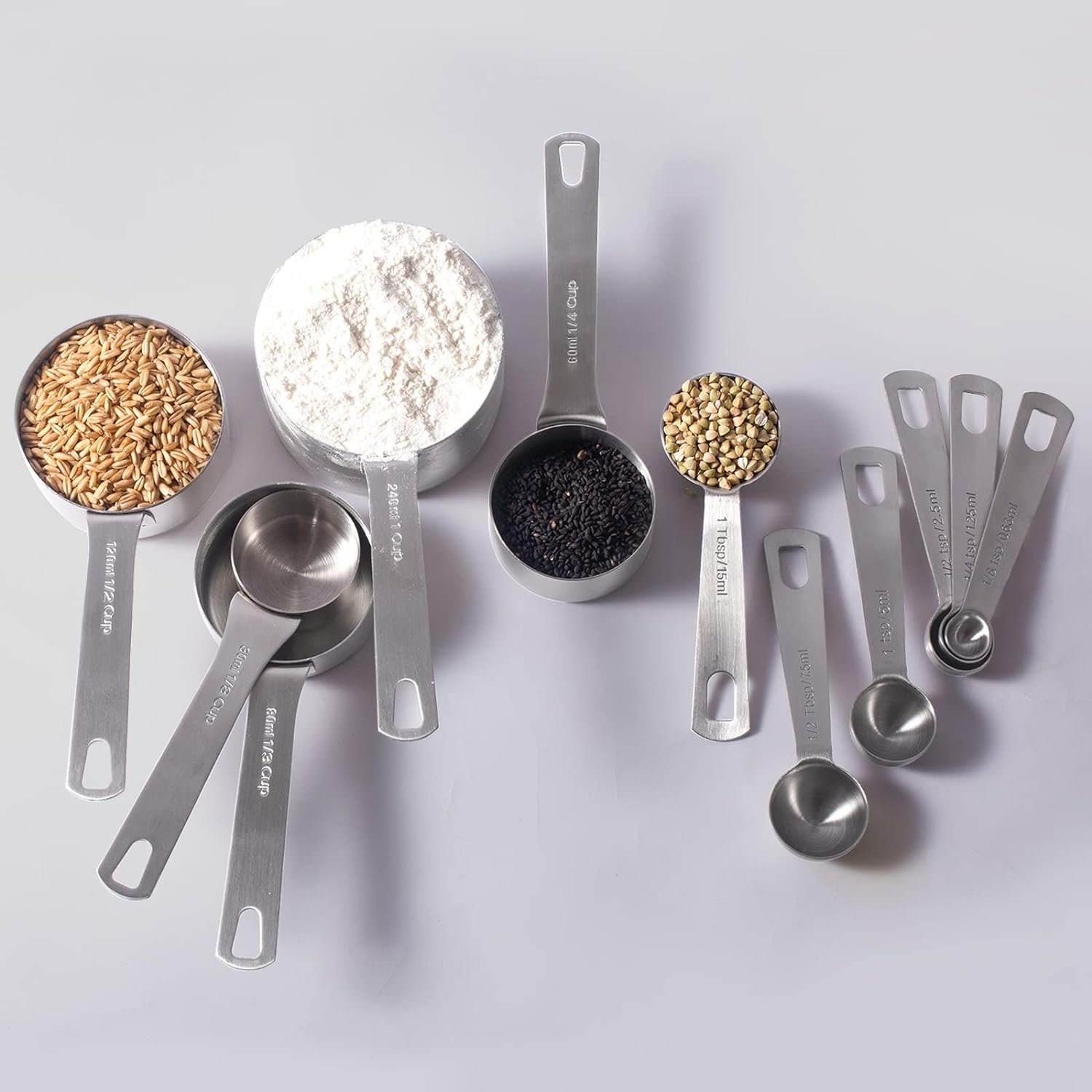 16 Pcs Stainless Steel Measuring Cups and Measuring Spoons Set, Heavy Duty Metal Measuring Cups and Spoons for Kitchen Cooking Baking Includes 5 Cups, 6 Tbsp Tsp Spoons  5 Mini Spoons(BLK)