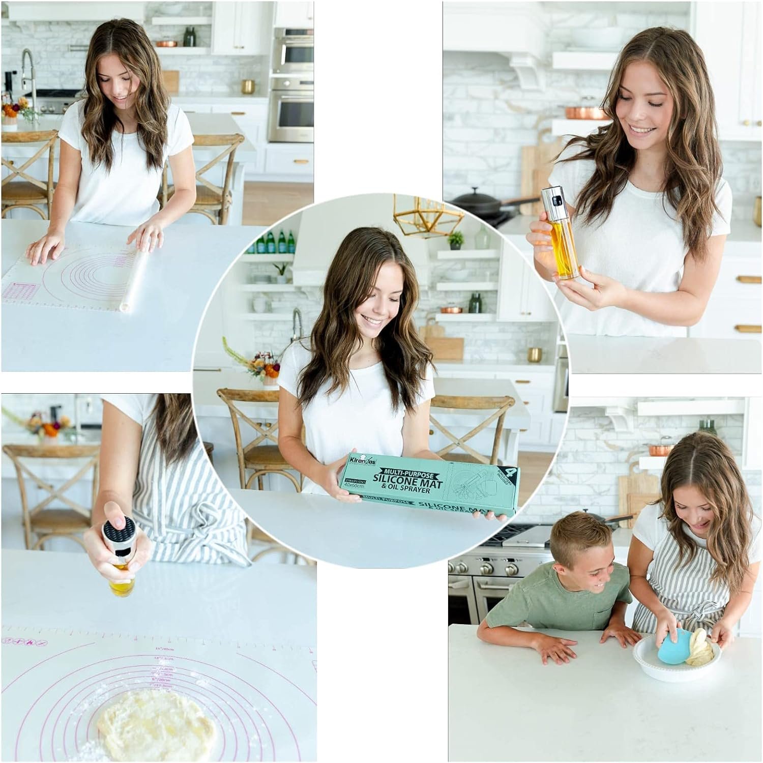 16x24 Non-Stick Silicone Baking/Pastry Mat and Oil Sprayer for Cooking with 3x Dough Scraper and Measuring Spoons, Butter Sprayer for Air Fryer, Kitchen Gadgets for Women, Mothers Day Gifts 16x24 Non-Stick Silicone Baking/Pastry Mat and Oil Sprayer for Cooking with 3x Dough Scraper and Measuring Spoons, Butter Sprayer for Air Fryer, Kitchen Gadgets for Women, Mothers Day Gifts