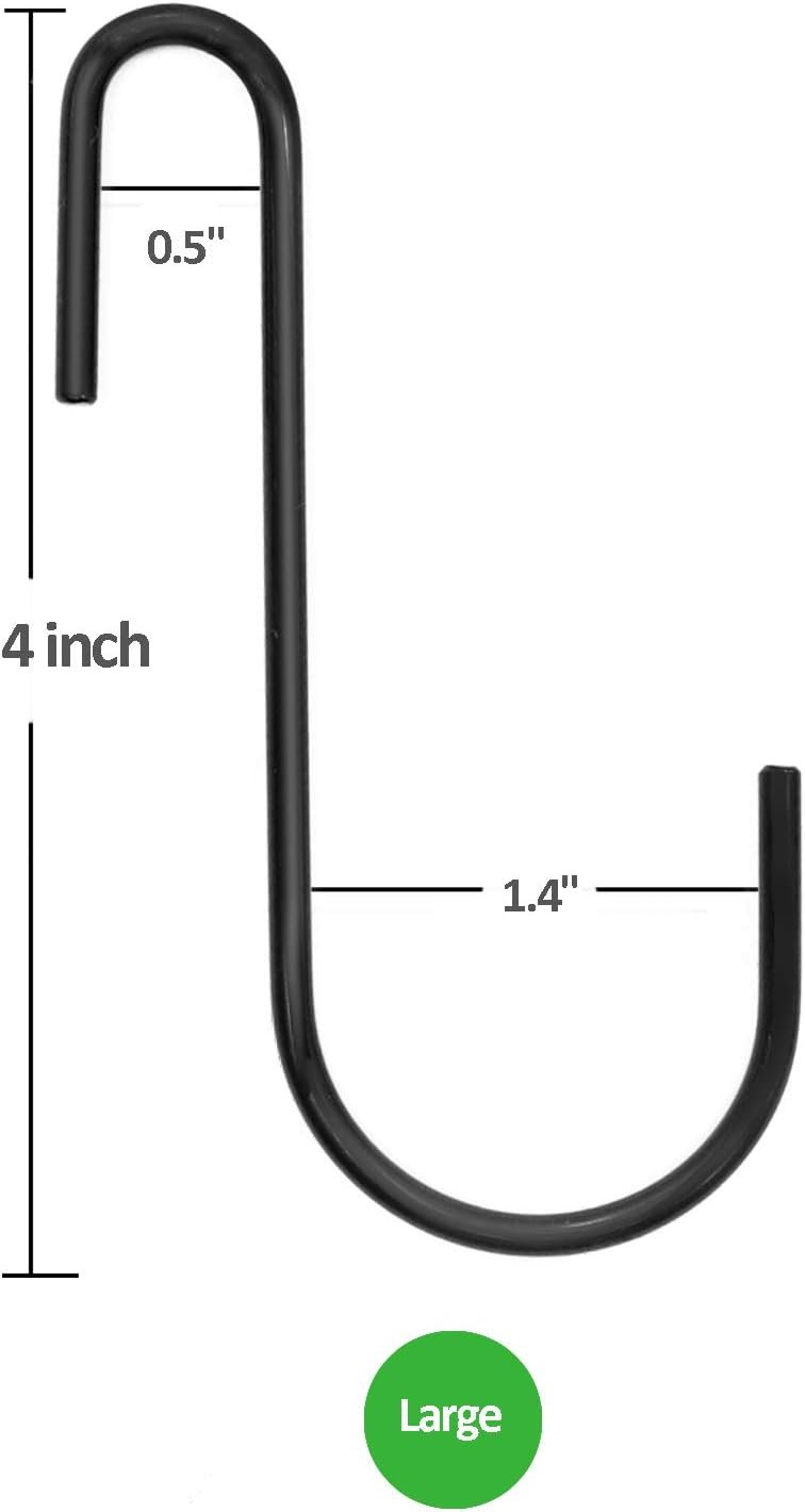 18 Pack ESFUN 4 inch Heavy Duty S Hooks Black Pan Pot Holder Rack Hooks S Shaped Hooks Hangers for Oval Ceiling Pot Rack Hanging Kitchenware Spoons Pans Pots Utensils Clothes Bags Towels Plants
